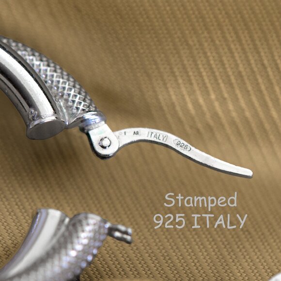 Textured 925 Silver Hoops, Double Style, Unique Stylish Earrings, Everyday Hoops - Picture 3 of 7